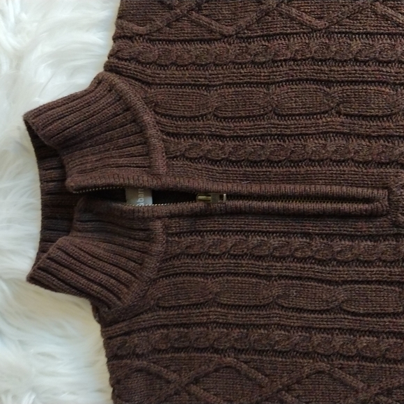 croft and barrow cable knit pullover 1/4 zip brown sweater Sz M - Picture 6 of 8
